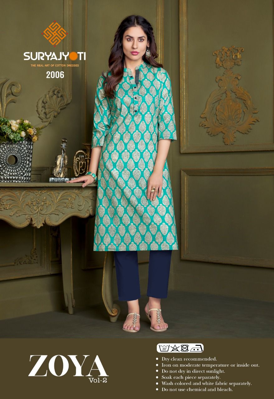 Suryajyoti Zoya 2 Cotton Fancy Daily Wear Embroidery Kurti Collection